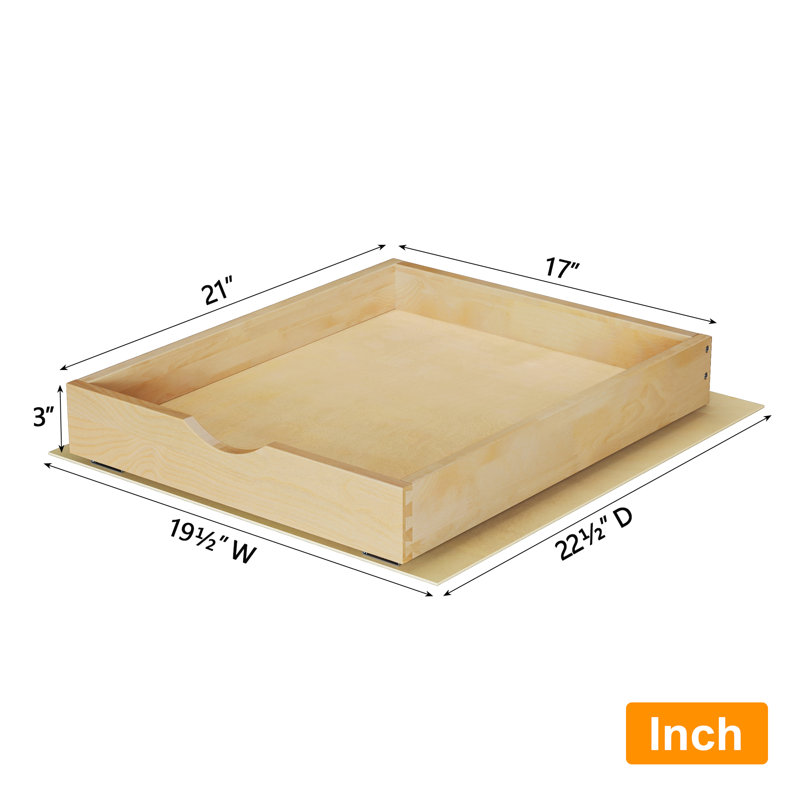 Muya Slide-Out Solid Wood Pull Out Drawer Soft Close Rails With Fixed Base Plate, 3" H x 22.5" W x 22.5" D