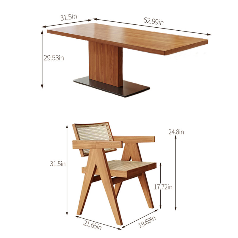 Solid wood ash dining table set, 29.53"H x 62.99"L x 31.5"W