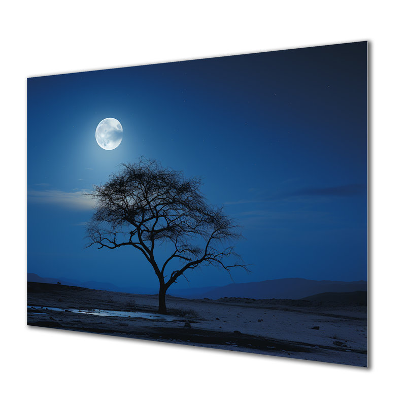 «Blue Moonlight Tree Desert» - art mural arbre en métal, H 30 po x l 40 po x P 1,5 po
