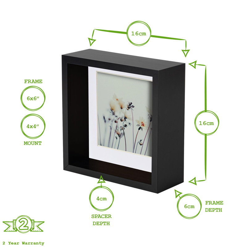 Nicola Spring - 3D Deep Box Photo Frame, 10cm x 10cm, Light Wood/Black