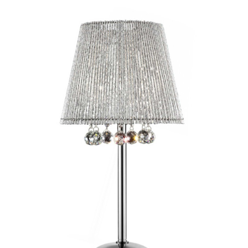 Grande lampe de table 27,5 po «Dreamer», accents argent et cristal, abat-jour argenté
