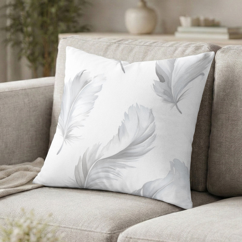 Coussin décoratif French Country - Coussin décoratif à rayures en plumes grises et blanches, H 18 po x l 18 po