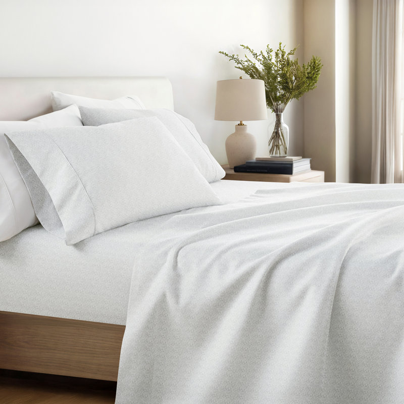 Simply Soft™ Scallops Pattern Microfiber Sheet Set, Twin, White Chambray