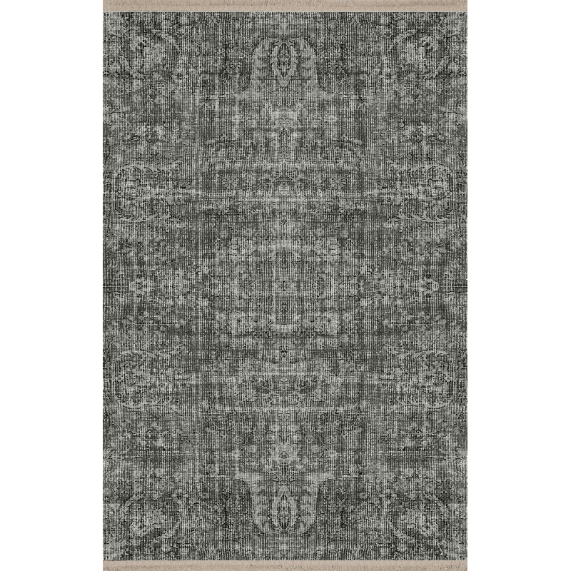 Tapis décoratif gris à motifs traditionnels, Tapis de couloir 3 pi 3,37 po x 6 pi 6,74 po