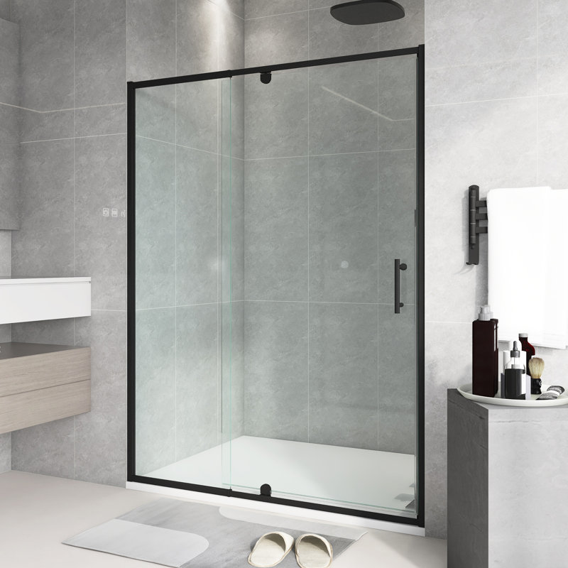 Porte de douche coulissante à cadre pivotant noir mat 50-54 "x H 71", Noir mat