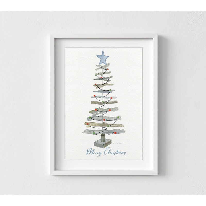«Coastal Holiday Tree III Red Merry Christmas» par Kathleen Parr Mckenna, œuvre d'art originale de 384, H 12 po x l 16 po