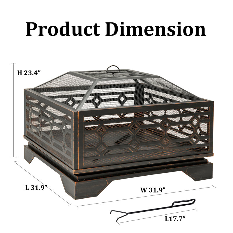 Foyer carré au bois pour patio extérieur, L 32 po x P 32 po