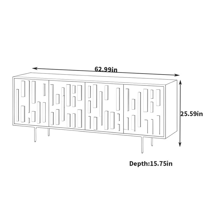 Buffet de style rétro, H 25,59 po x l 62,99 po x P 15,75 po