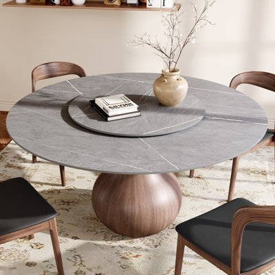 Fog Gray Dining Table With Removable Lazy Susan