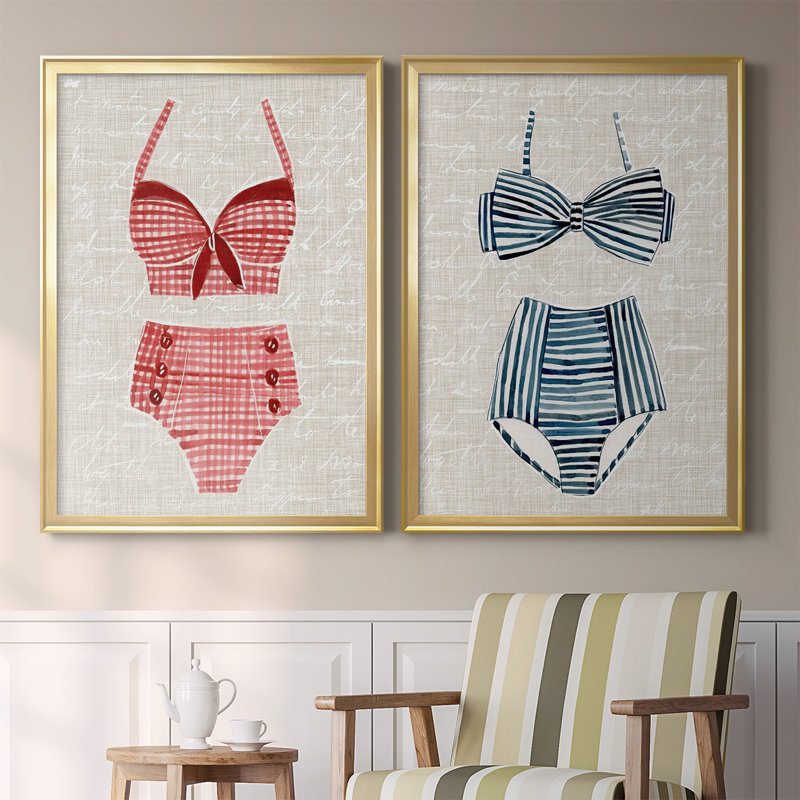 Vintage Swimming III 2-Piece Painting Print, Gold Framed, 24.5" H x 37" W x 2.5" D