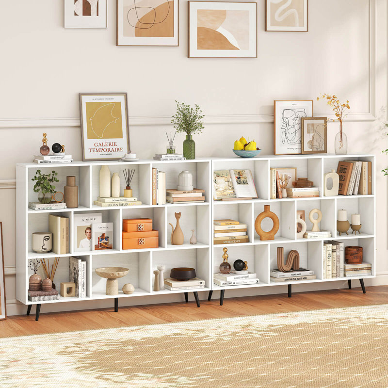 Bibliothèque 10 cubes avec 3 niveaux de rangement et 5 pieds en métal, H 42 po x l 55 po x P 9,5 po