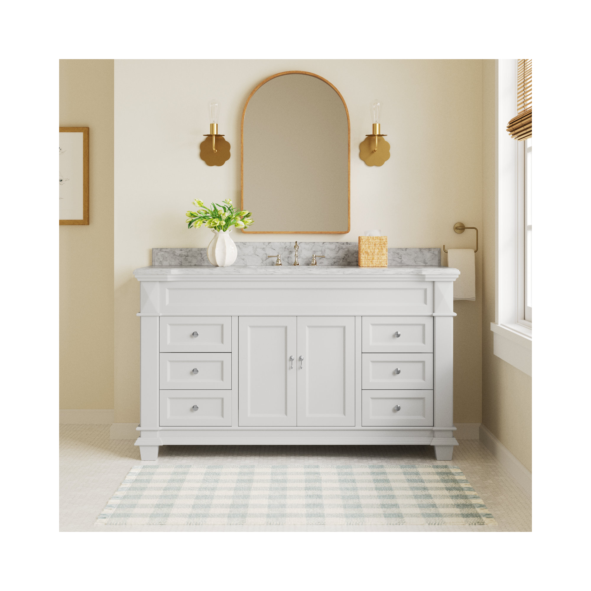 Ensa 60'' Single Bathroom Vanity, Carrara Marble, White