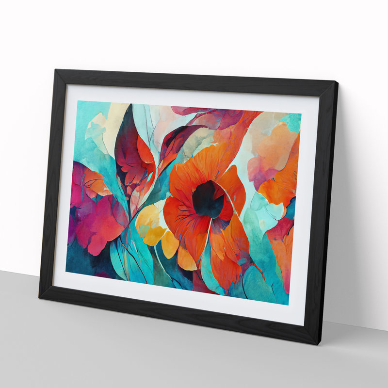 Floral Abstract Vol.6 - Single Picture Frame Print, Black Framed, 46cm H x 64cm W x 2cm D