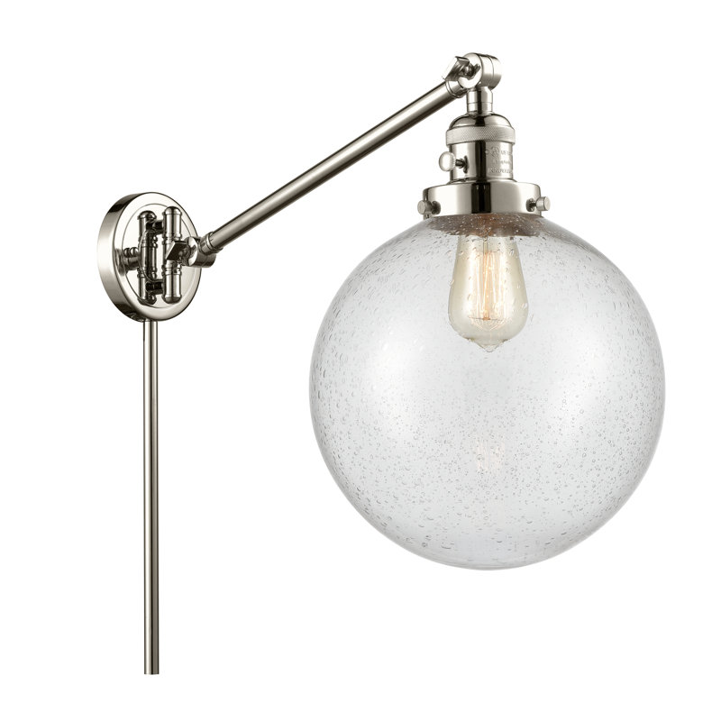 Bras articulé à 1 lumière à intensité variable Antsje, Ampoule incandescente rétro de 60 watts, Grainé, Nickel poli