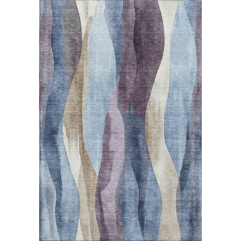 Premium Machine Washable Prado AMF1989 Waves Rug, Rectangle 10' x 14'