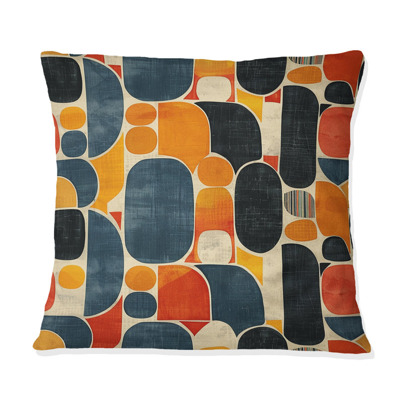 Coussin orange et vert Midcentury, 16" x 16"
