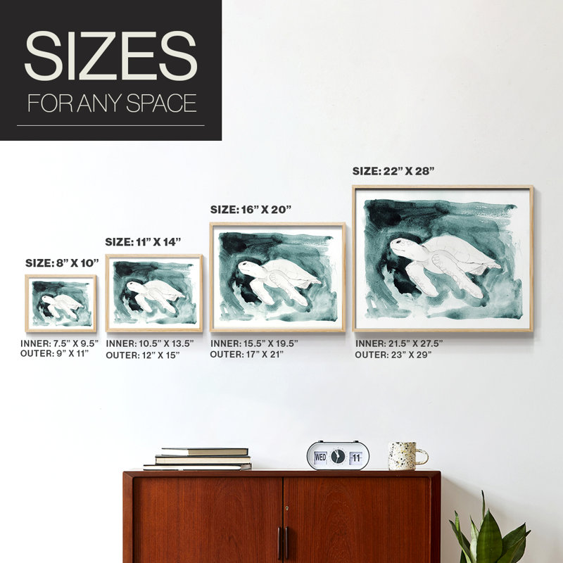 Sea Turtle Searching II -Framed Print - Restickable, H 8 po x l 10 po, Naturel