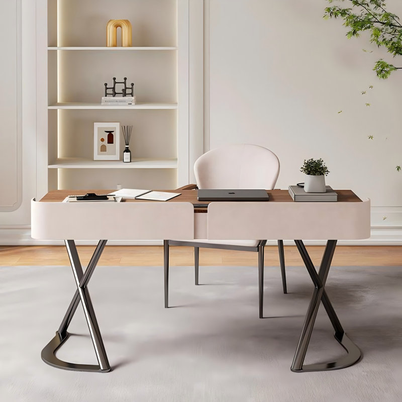 Bureau d'écriture rectangulaire en cuir brun 55,12 po à 3 tiroirs, H 29,13 po x l 55,12 po x P 25,59 po