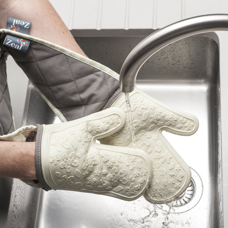 Silicone Double Oven Gloves, Cream