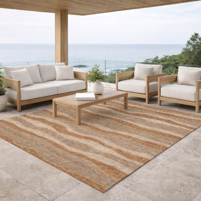 Machine Washable Indoor/Outdoor Chantille ACN2849 Stripes Rug, 3' x 5', Copper