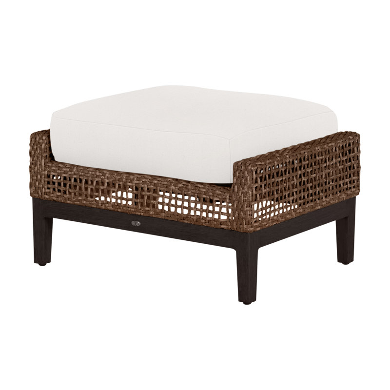 Peninsula Outdoor Ottoman with Cushion, Perigold Direction Dew, No welt + Standard fill, Mahogany/Chestnut