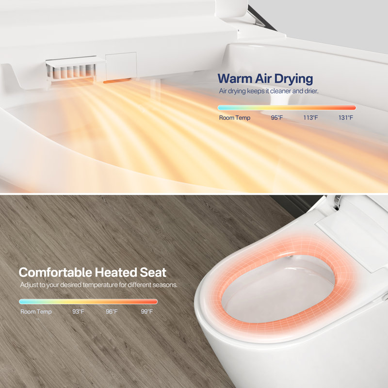 ADA Compliant Elongated Smart Toilet with Foam Shield for Splash & Odor Protection, Auto Open Lid, Bidet Function, Automatic Flush, Warm Air Dryer, Foot Sensor Flush & Night Light (Remote Included)