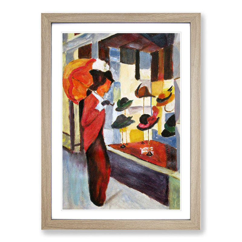 Woman by the Hat Shop by August Macke - Picture Frame Painting, 48cm H x 36cm W x 2cm D, Oak Framed