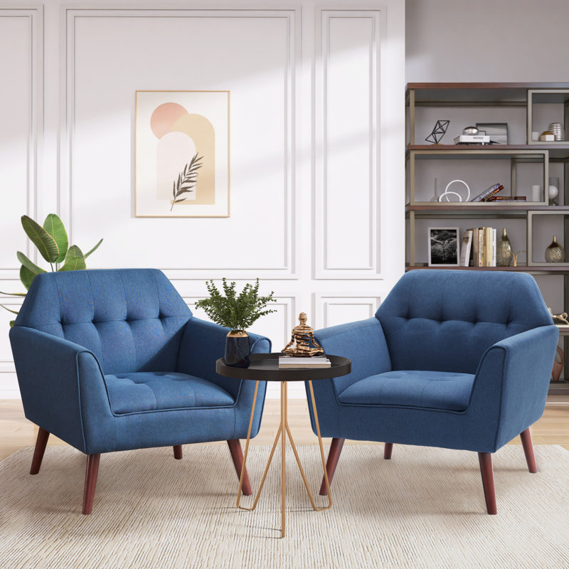 Fauteuil rembourré en lin 30,3 po Kristiona, Mélange de lin bleu