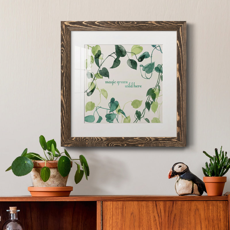 " Magic Grows I ", 31.5" H x 31.5" W x 1.5" D, Walnut Framed Paper, White