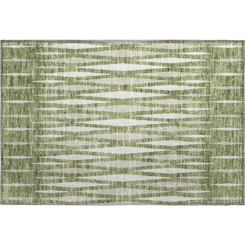 Premium Machine Washable Prisco Green Rug, Rectangle 1'8" x 2'6"