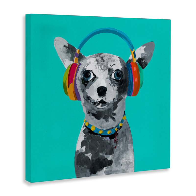 Jammin 'Pup sur toile bleue, design par Lorenzo Collective, H 17 po x l 17 po