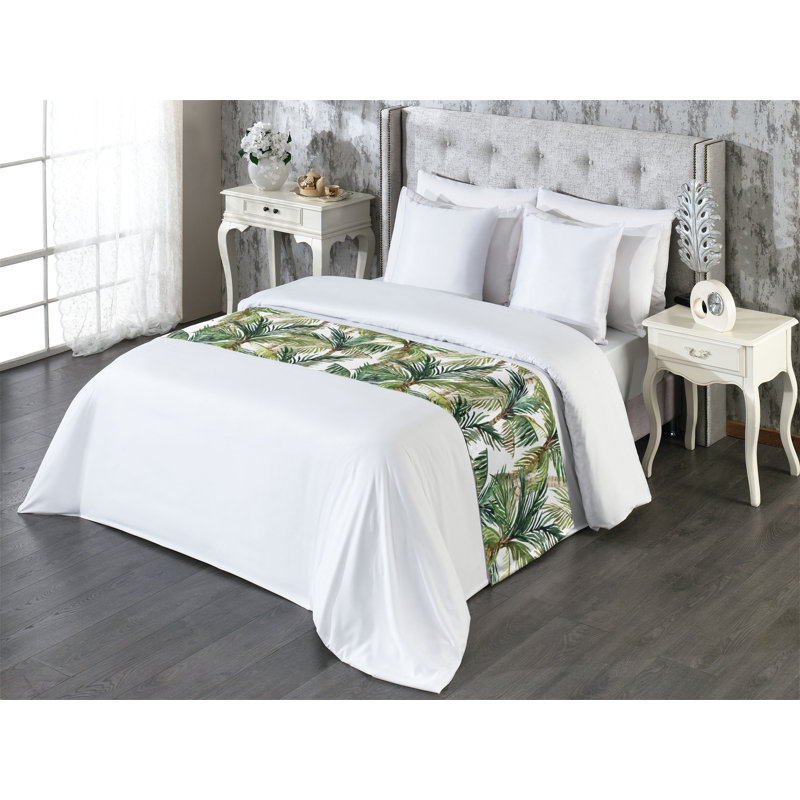 Ambesonne Tropical Bed Scarf Runner Repeating Palm Trees Plot Hunter Green and Caramel, King
