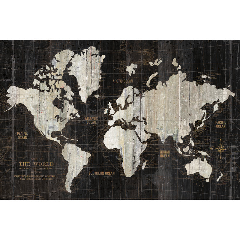 Carte du vieux monde - noir, H 32 po x l 48 po, Non, Imprimé à cadre doré