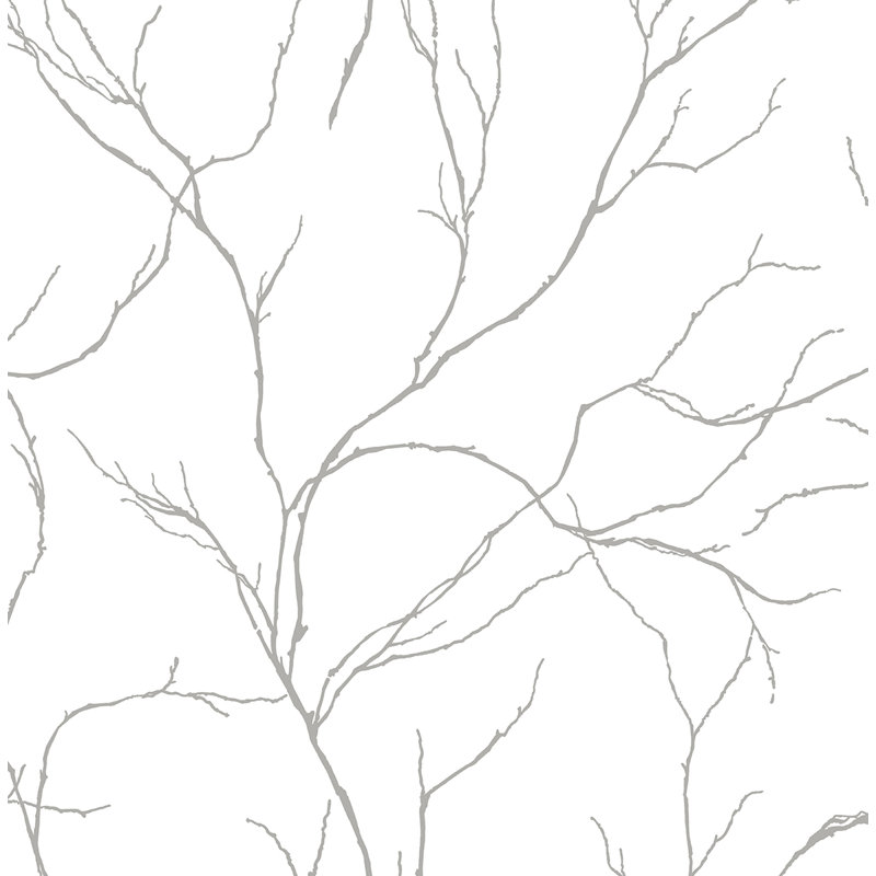 Aliyahmarie Ebony Delicate Branches 18' L x 20.5'' W Peel and Stick Wallpaper Roll, Metallic Silver