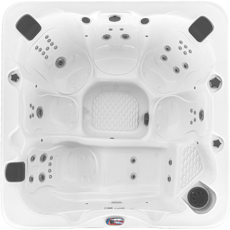 84-Inch Square White Acrylic 6-Person Hot Tub with Jets and Bluetooth