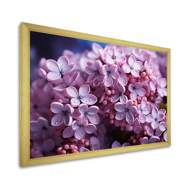 Lilas roses photo harmonie sur toile, Cadre doré simple, H 24 po x l 32 po x P 1 po