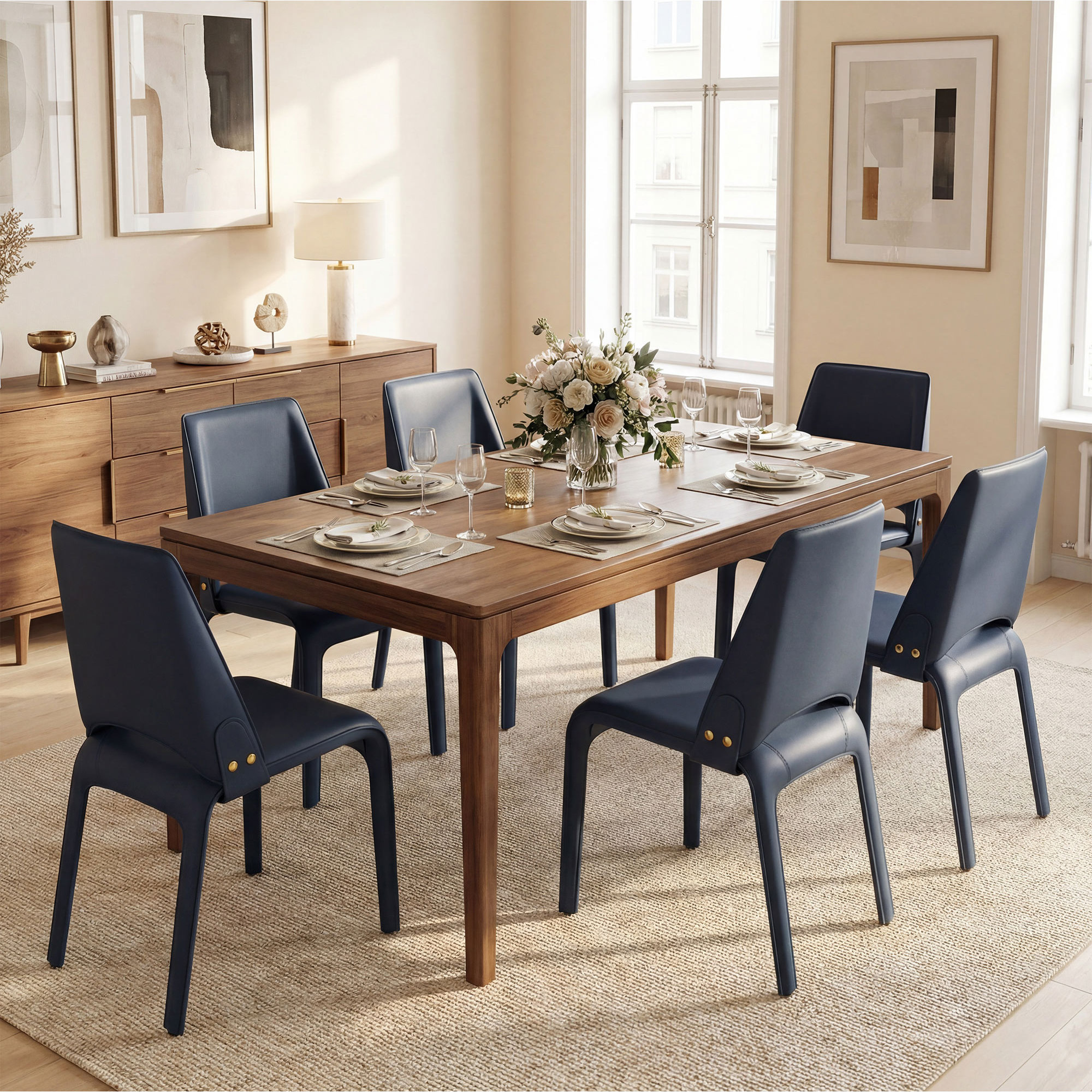 Vannes Vegan Leather Dining Chair, Minimal Assembly Needed, 6, Blue