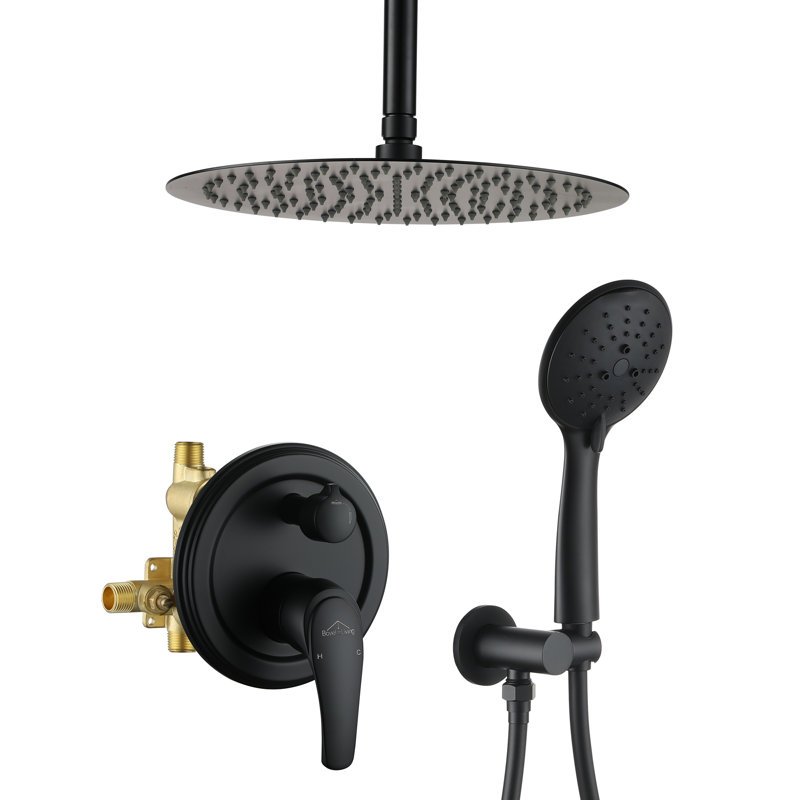 Système de douche complet avec valve brute, Noir mat