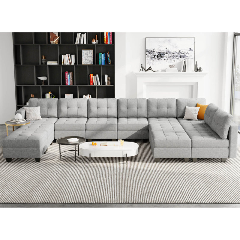 Grand canapé modulaire modulaire en U en mélange de polyester avec rangement 169,4 po Ashbury Ivery
