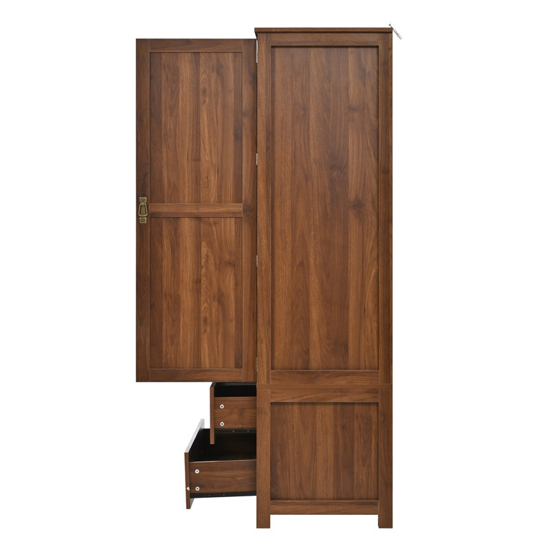 Cuisine Emaleah avec 4 tiroirs, 8 tablettes de porte, casier à vin intégré et tablettes ajustables, Noyer