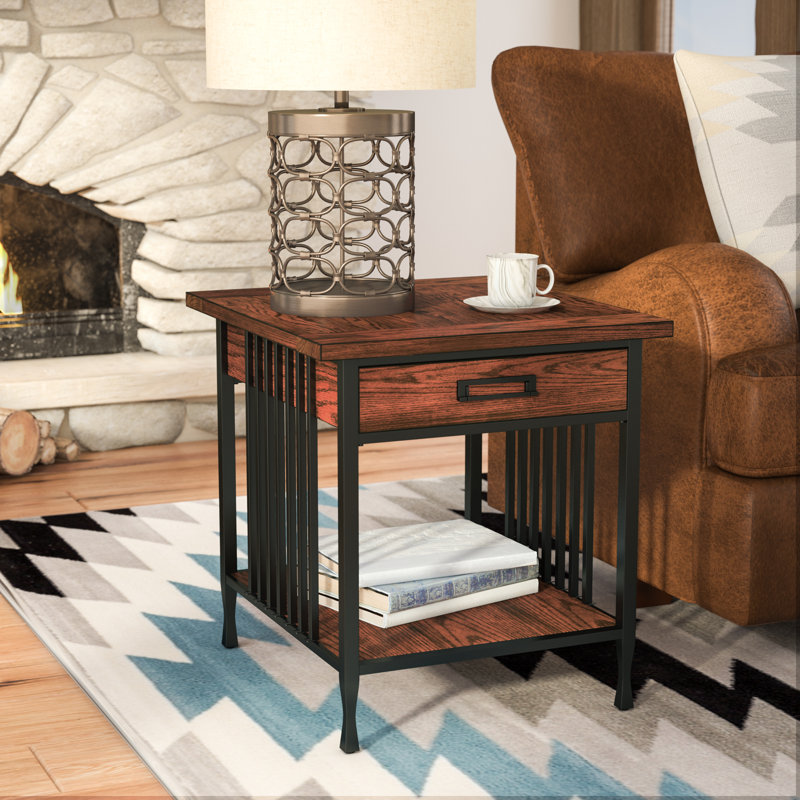Ironcraft Solid Wood Drawer End Table in Mission Oak