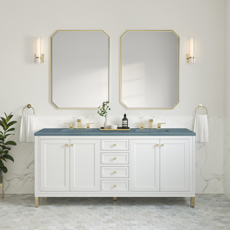 Chicago 72'' W Double Vanity, Glossy White, Phantome Eclos, 8" Widespread