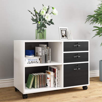 Alday 35"W 3-Tiers Storage File Cabinet with locking Drawers & Casters