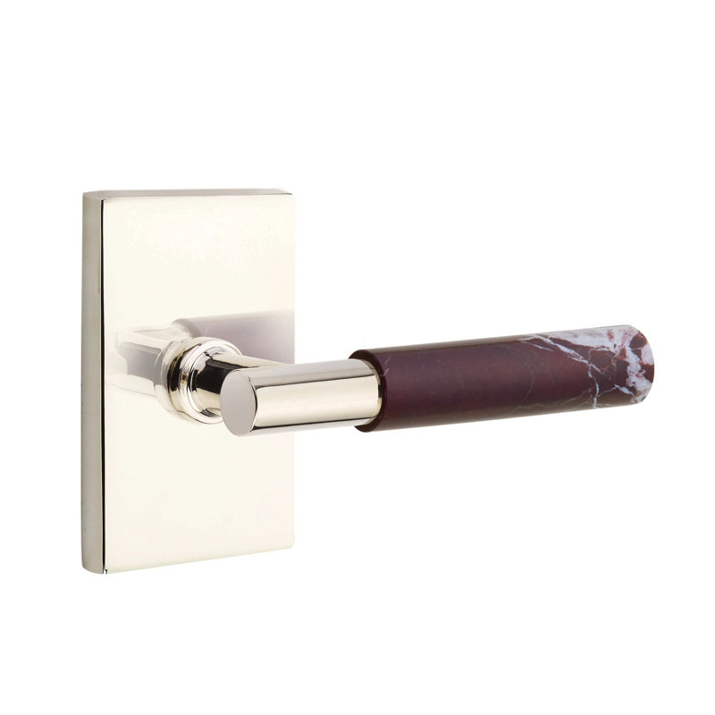 Mortaise intérieure Select Passage avec rosette rectangulaire moderne et tige en T, levier Rosso Levanto, Gauche, Nickel poli