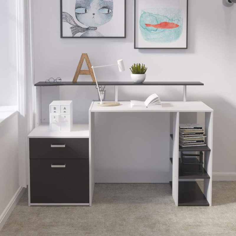 Errold Computer Desk, White/Black
