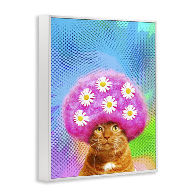 Groovy Daisy Wig Cat Giclee Art by Michael Quackenbush