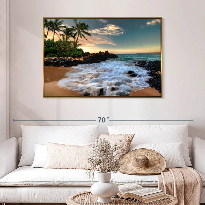 Maui, baie de Makena, Borasisi, 46 po x 31 po, Cadre flottant doré