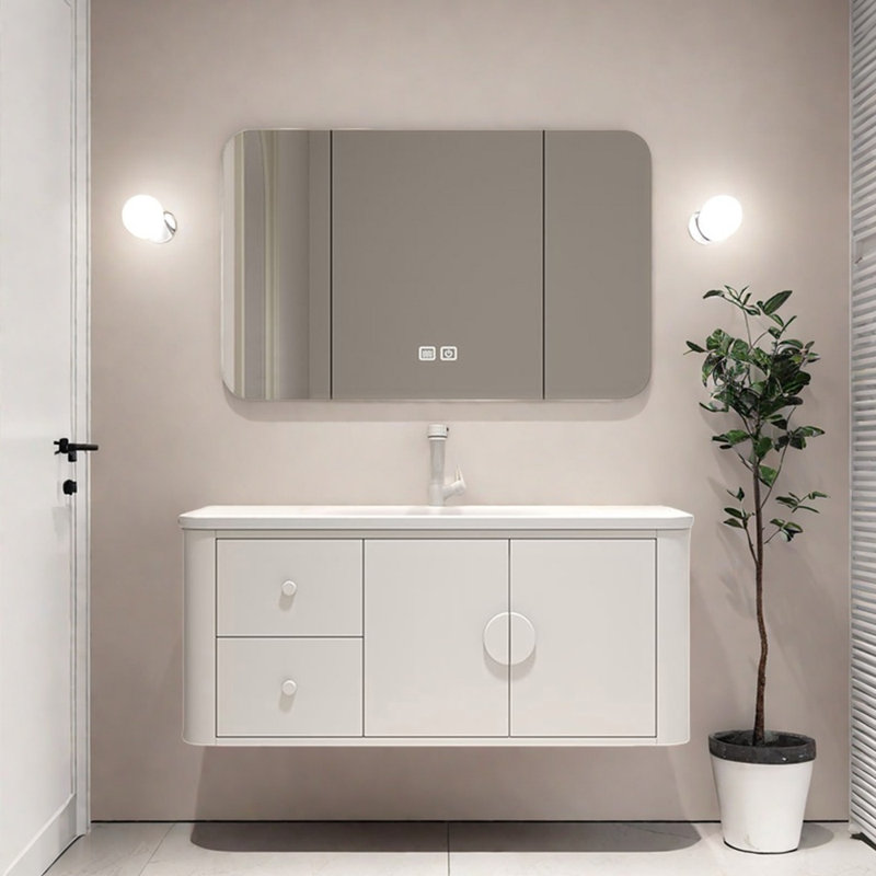 Armoire de salle de bain simple et moderne, Blanc cassé / blanc
