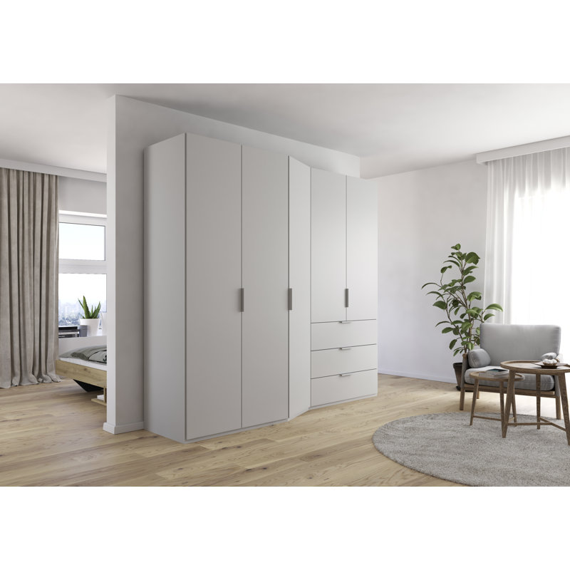 Wavero 5-6 Hinged Door Wardrobe in 3 colours 3 Drawer INCL. Delivey and Assembly, Silk Grey, 223cm H x 247cm W x 60cm D