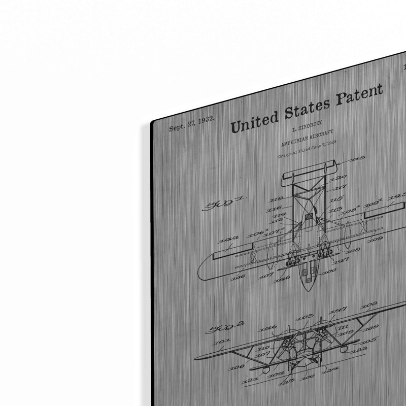 «Amphibian Avions Blueprint Brevet White» par Patents, H 16 po x l 12 po